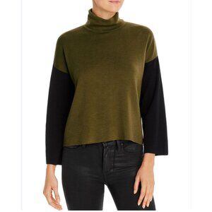Eileen Fisher 100% Merino Wool color-blocked turtleneck cropped sweater